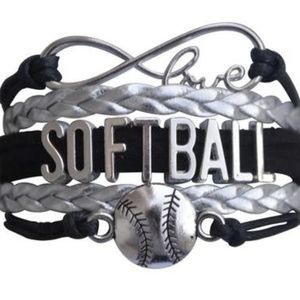 Girls Softball Bracelet - Black & Silver